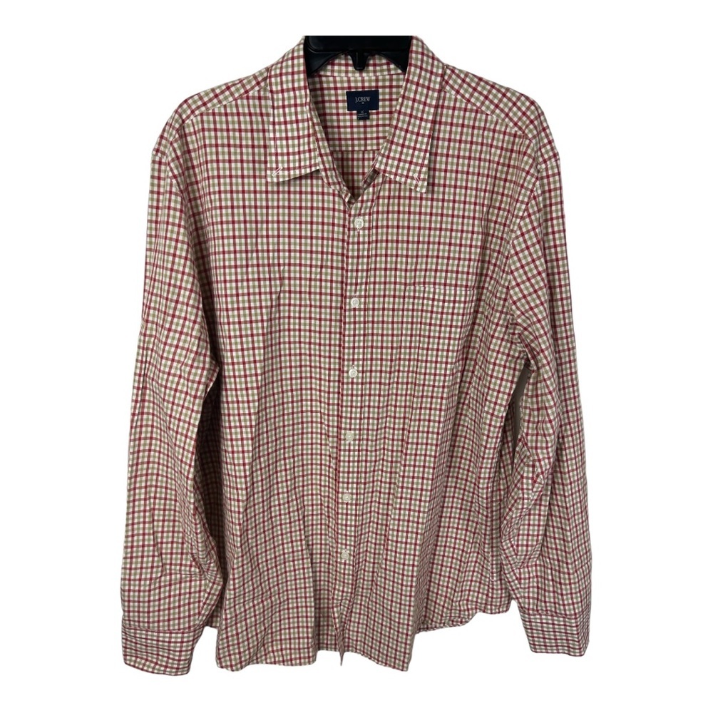 J. Crew Button Down Shirt Mens Size XL Red and Brown Plaid Casual / Work J648

L